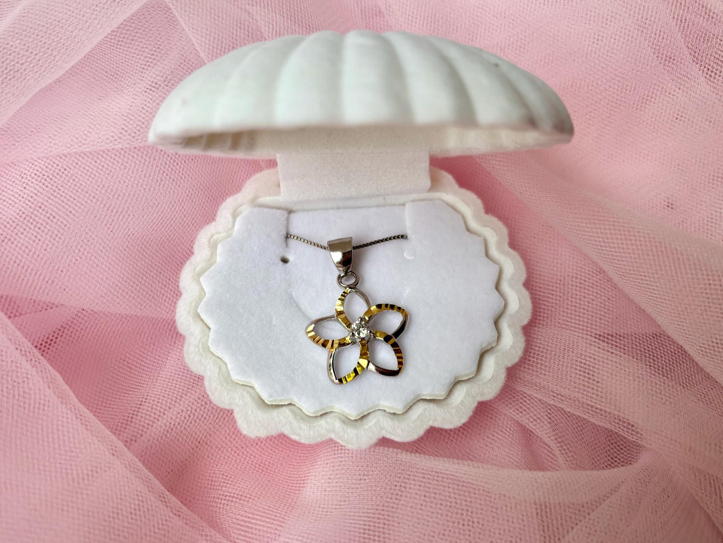 Hawaiian Plumeria Flower Necklace with CZ Stone - Romantic Gift For Her - Dainty Necklace - Birthday Gift - Sterling Silver Tarnish Free