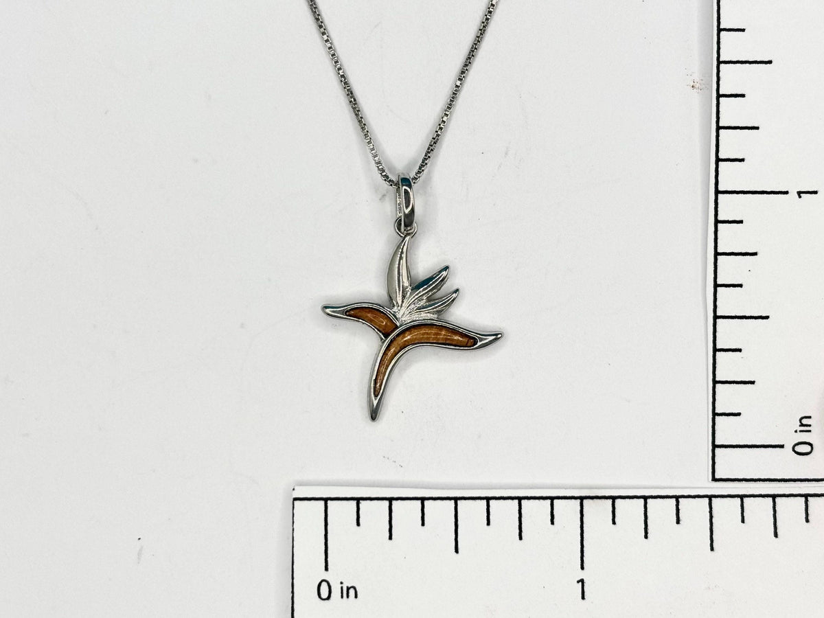 Koa Wood Flower Necklace | Bird Of Paradise, Hawaii Koa Silver, chain, gift, koawood – handmade Hawaiian jewelry, Island Goddess Jewelry