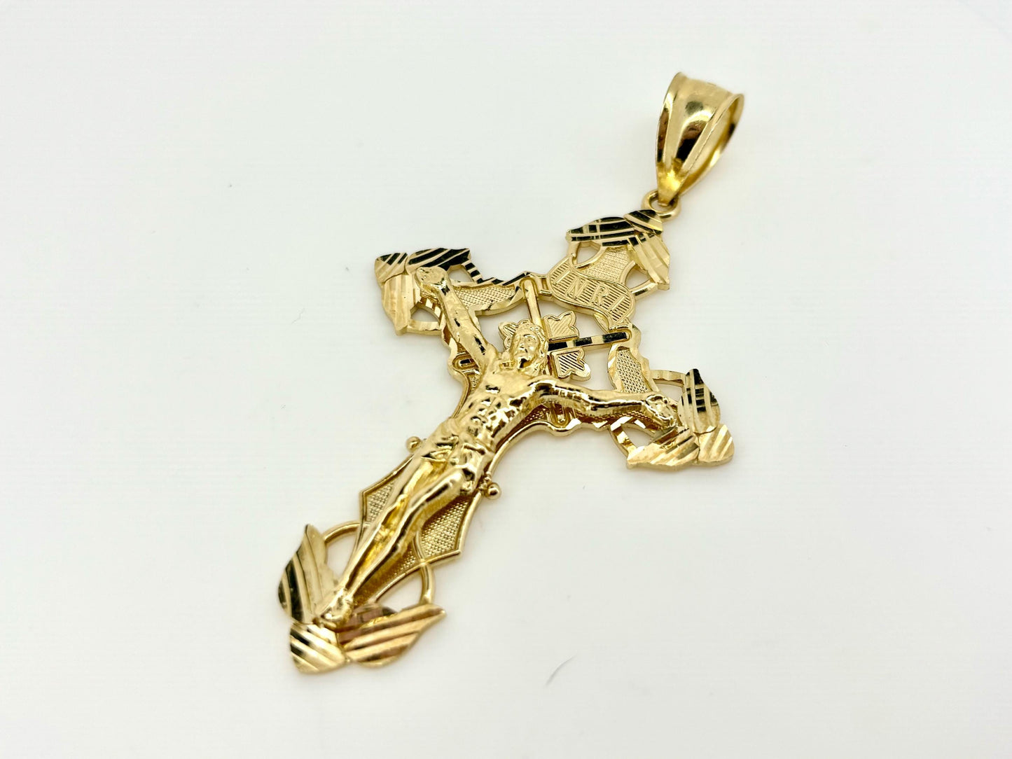 14K Solid Yellow Gold Cross Necklace Jesus Christ Pendant Giant Elegant Christian Gift for her Chritian Gift for Wife Christmas Gift
