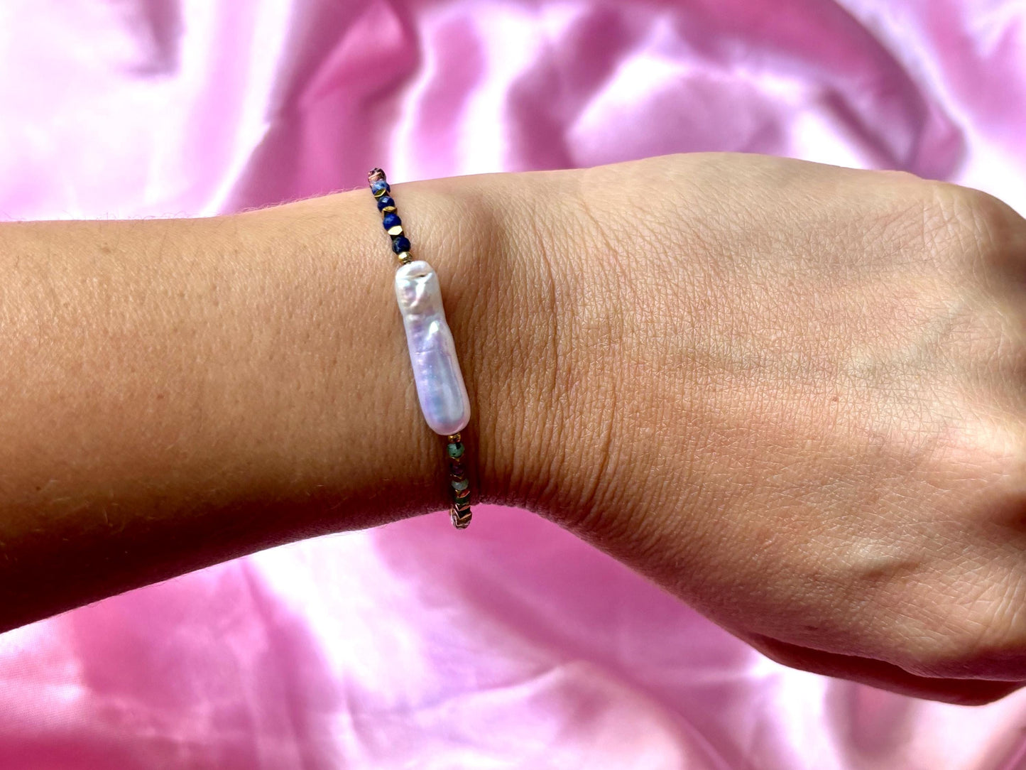 Rainbow Tourmaline Chakra Bracelet Genuine Natural Freshwater White Pearl Bracelet, Adjustable Gold Stainless Steel Birthday Gift for Her