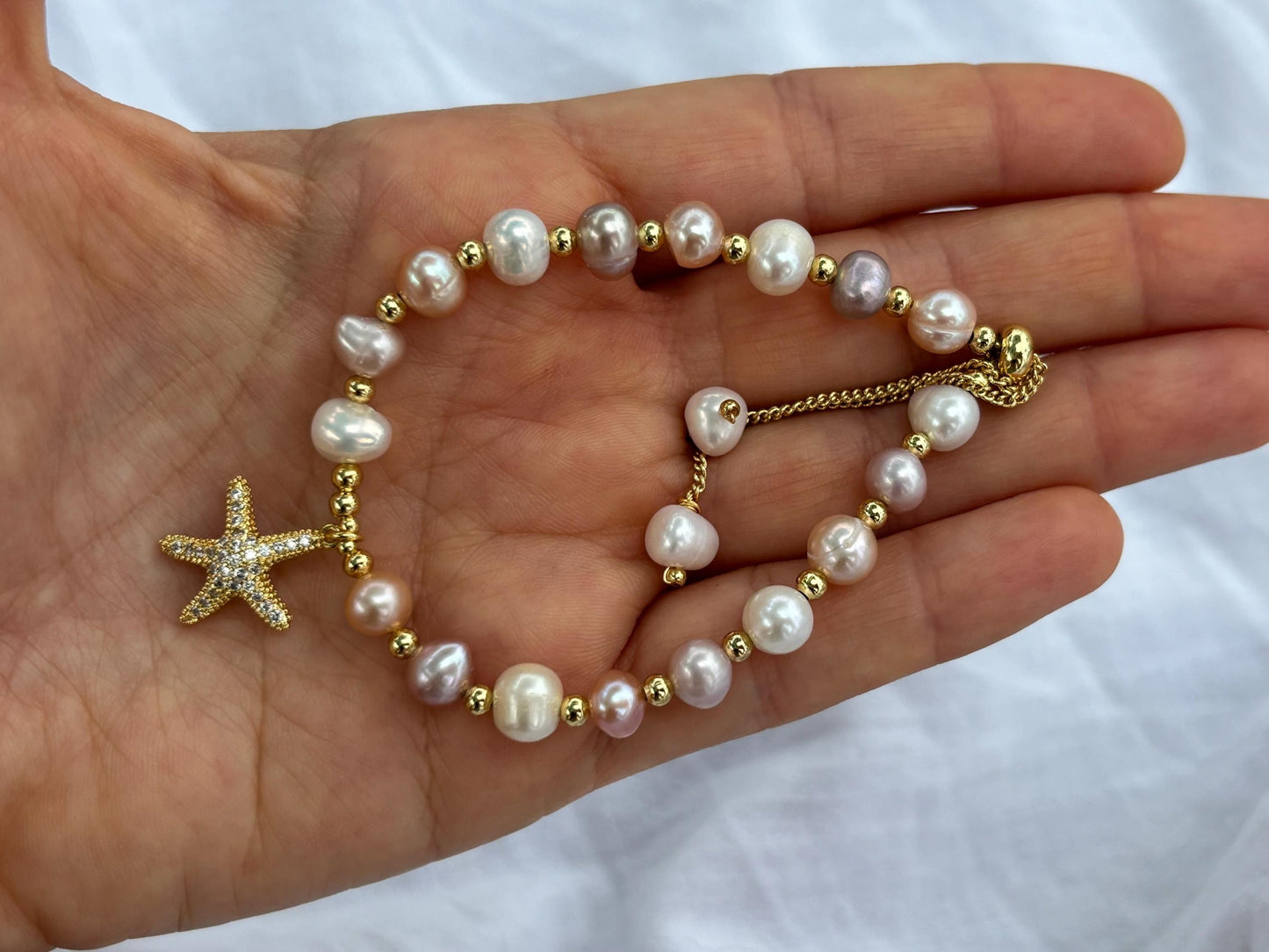 Tri-Color Pearl Bracelet with Starfish Charm