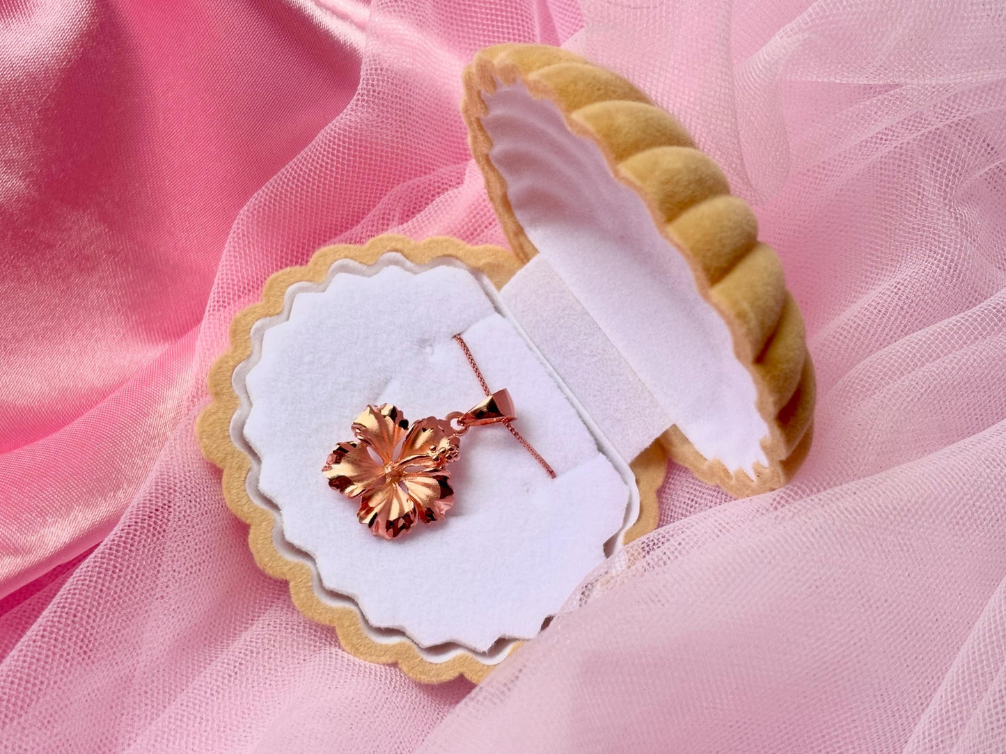 Hawaiian Hibiscus Flower Rose Gold Elegant Necklace 925 Sterling Silver with chain Cute Gift for Mom Mother Wife Girlfriend Romantic