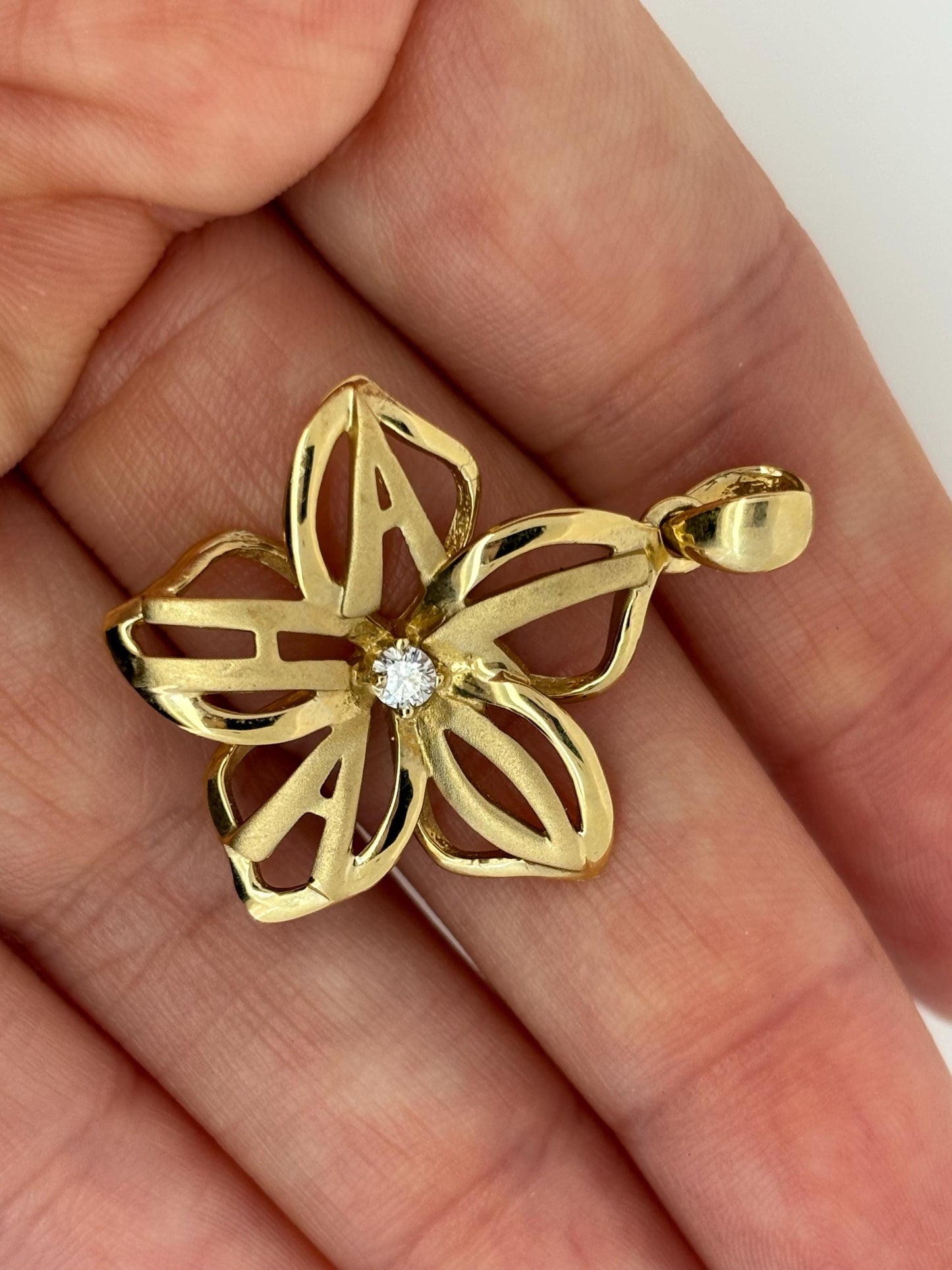 14K Solid Gold ALOHA Plumeria Pendant Flower Pendant Necklace Gold Pendant Birthday Gift for her Gift for Mom Flower Necklace ALOHA Pendant