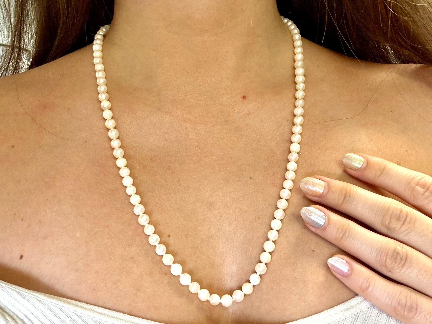 Genuine White Pearl Necklace, Natural White Pearls, 14K Gold, Elegant Jewelry Gift for Her, Gift for Mom