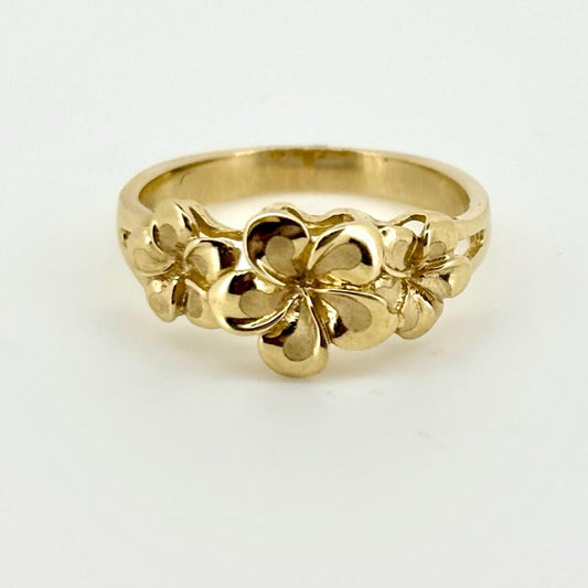 14K Solid Gold Hawaiian Plumeria Flower Ring