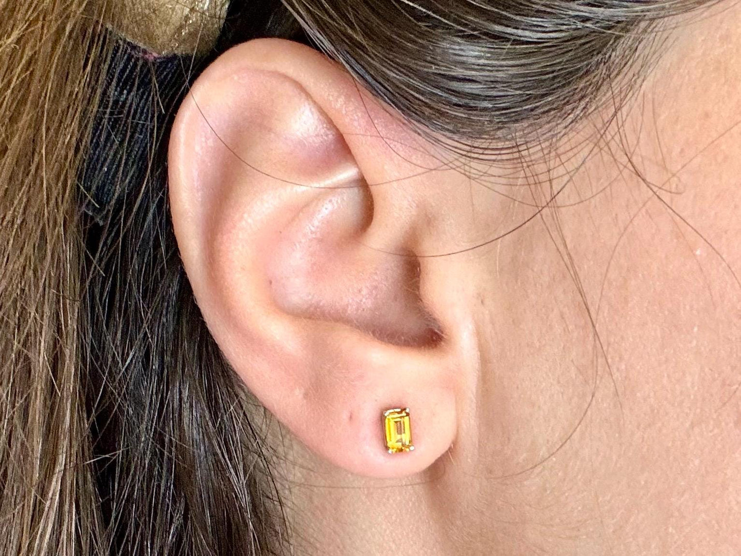 14K White Gold Citrine Stud Earrings, Yellow Gemstones November Birthstone Jewelry Gift for her birthday, Abundance Stone Earrings