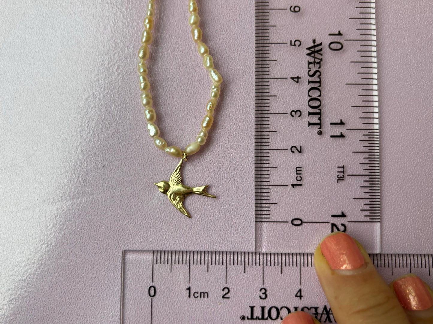 Gold Bird Necklace Genuine Freshwater White Pearl Necklace Birthday Gift for Girlfriend Nature Inspired Gold Filled Dainty Gift For Her