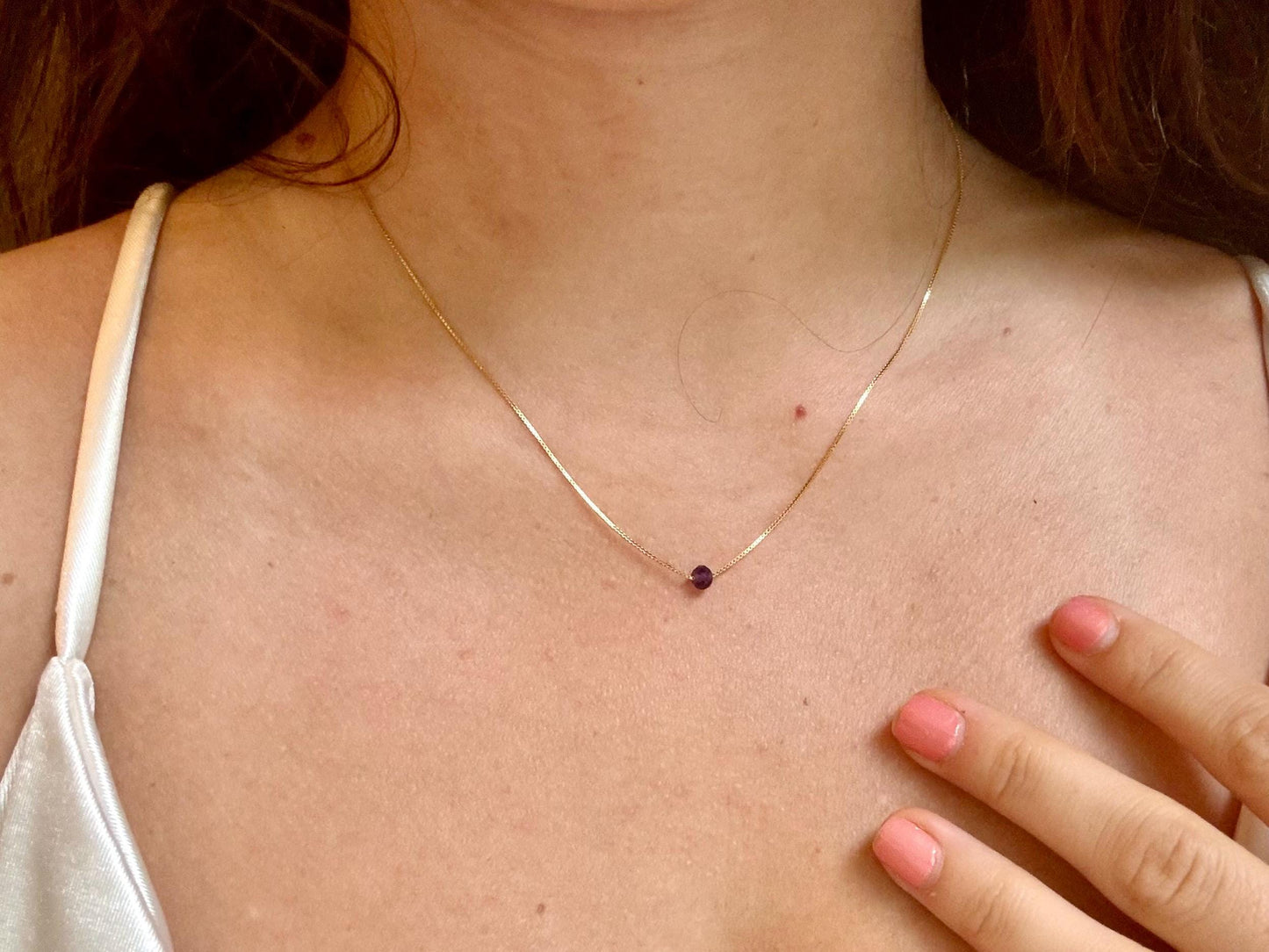 Dainty Amethyst Necklace Waterproof 925 Sterling Silver Necklace, Gold Necklace Tiny Minimalist Necklace Birthday Gift for Girlfriend