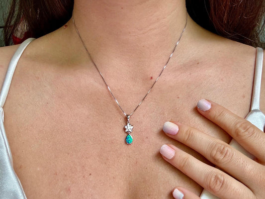 Hawaiian Plumeria Flower Necklace 925 Sterling Silver Waterproof Blue Opal Necklace With Chain Birthday Gift For Her  - Gift for Mom, Wife