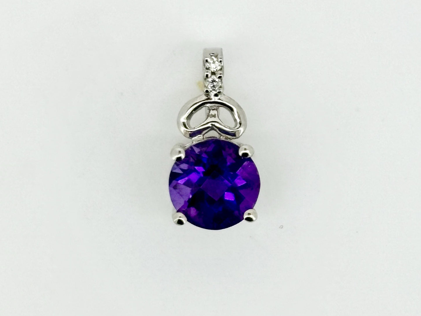 14K White Gold Amethyst Pendant With Diamond Necklace February Birthstone Gift, Amethyst Nexklace, Birthday Gift for Her