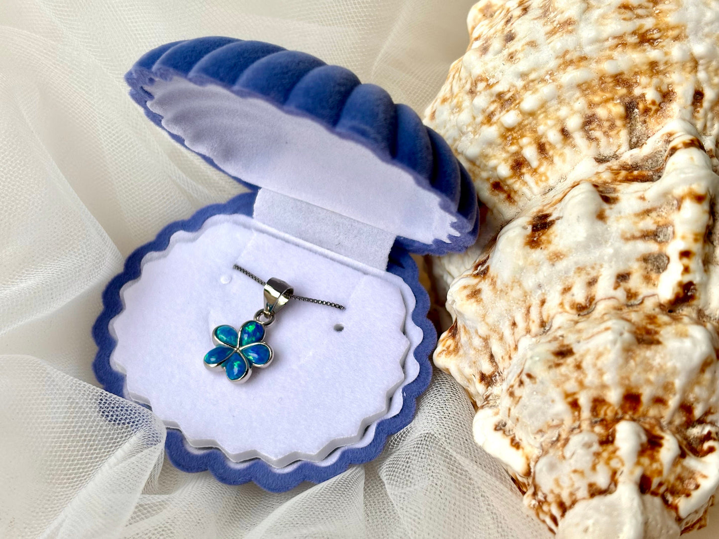 Hawaiian Plumeria Flower Necklace 925 Sterling Silver Tarnish Free Blue Opal Necklace with Chain Gift for her Oceanlover Wife Daugther Mom