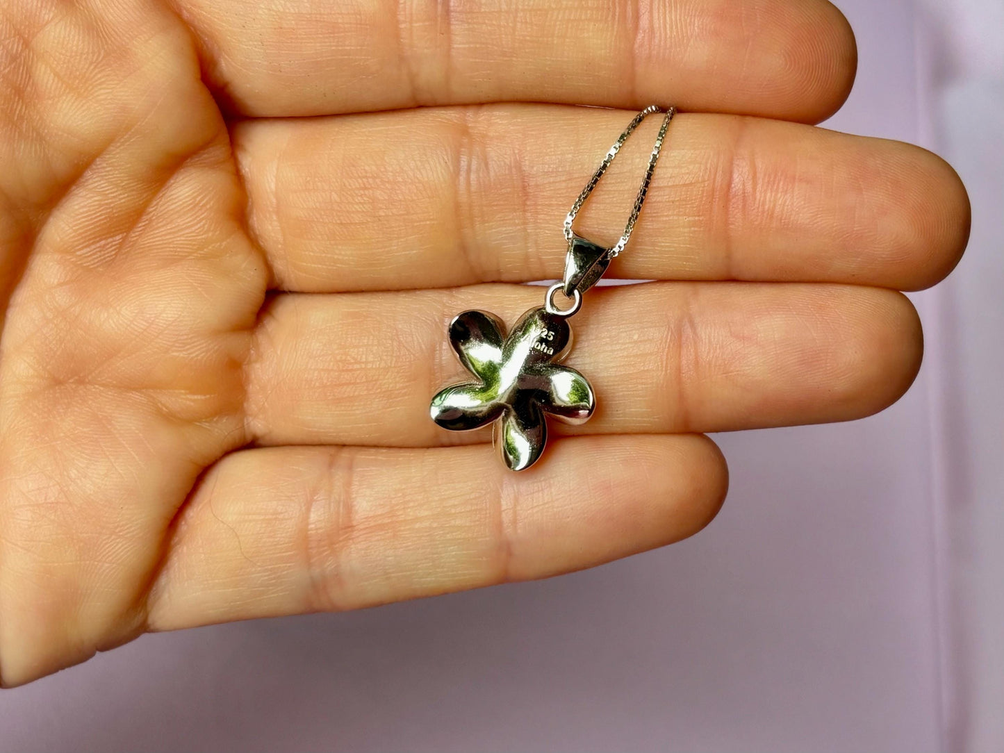 Hawaiian Plumeria Flower Blue Topaz 925 Sterling Silver Waterproof Plated Necklace w chain Cute Gift Wife Romantic Mom Girlfriend Stone