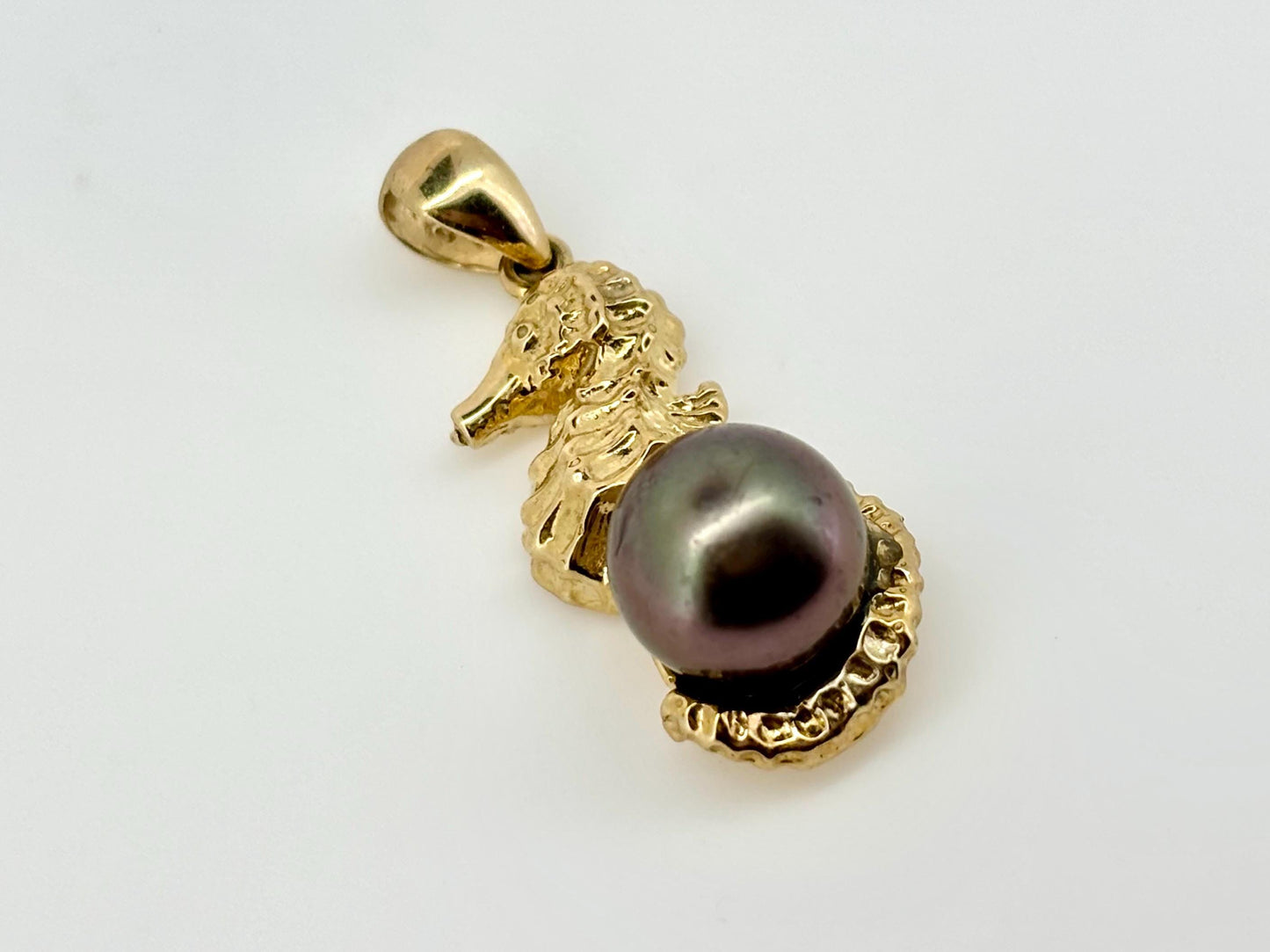 14K Solid Gold Tahitian Pearl Necklace Seahorse Pendant Black Pearl Pendant Seahorse Necklace Birthday Gift For Her Gold Pendant