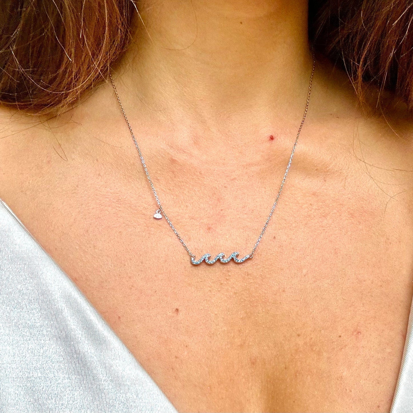 Hawaiian Blue Wave Necklace with Shell Charm