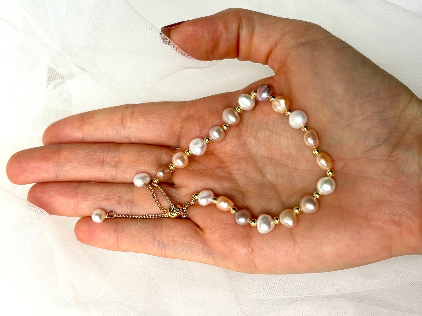 Bridesmaid Pearl Bracelet – Adjustable Copper Slider | Freshwater Wedding Jewelry Gift