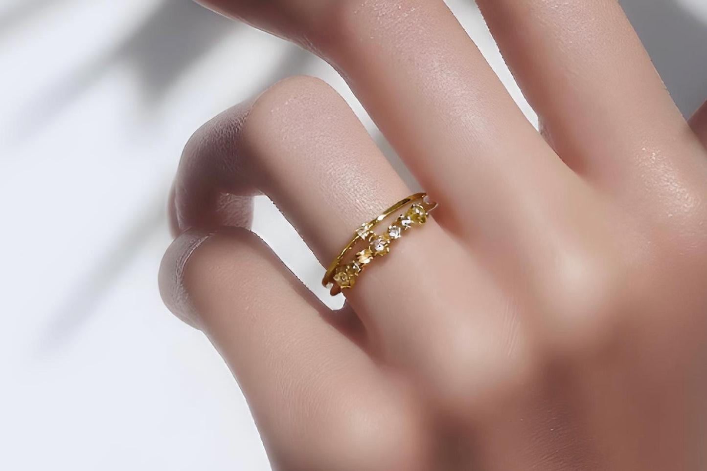 Adjustable Stackable Ring - Dainty Gold Band with Sparkling Cubic Zirconia Stone