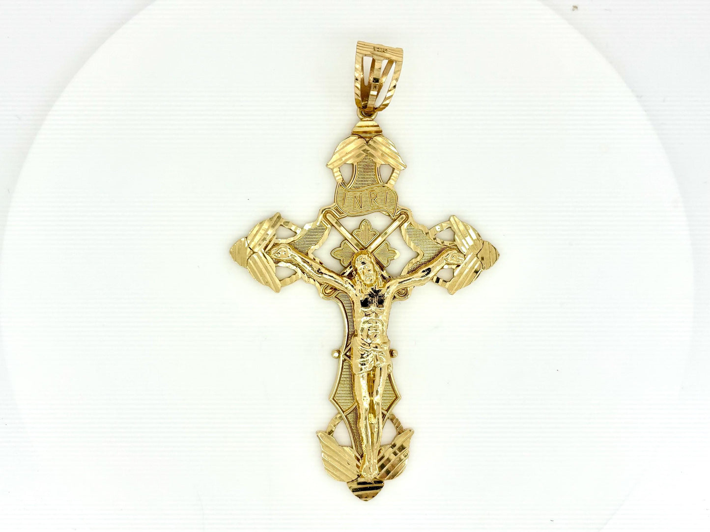 14K Solid Yellow Gold Cross Necklace Jesus Christ Pendant Giant Elegant Christian Gift for her Chritian Gift for Wife Christmas Gift