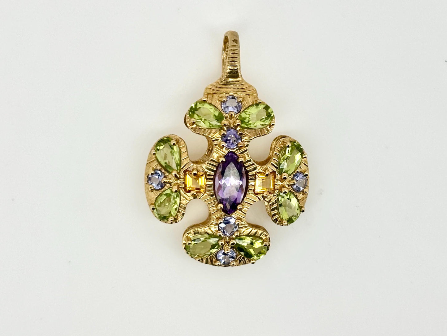 14K Yellow Gold Multi-Gemstone Pendant ,Tanzanite Citrine Peridot Amethyst Pendat , Colorful Jewelry Birthday gift, anniversary gift for her