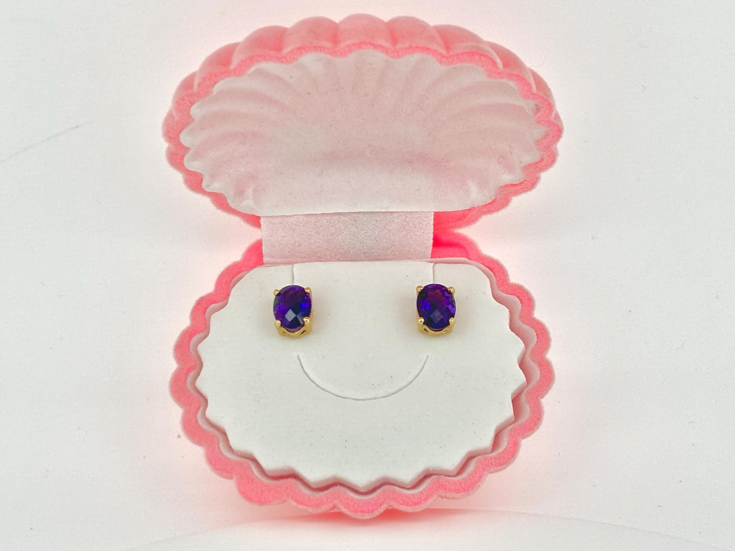 Amethyst Harmony Earrings | 14k Solid Gold Oval Studs |