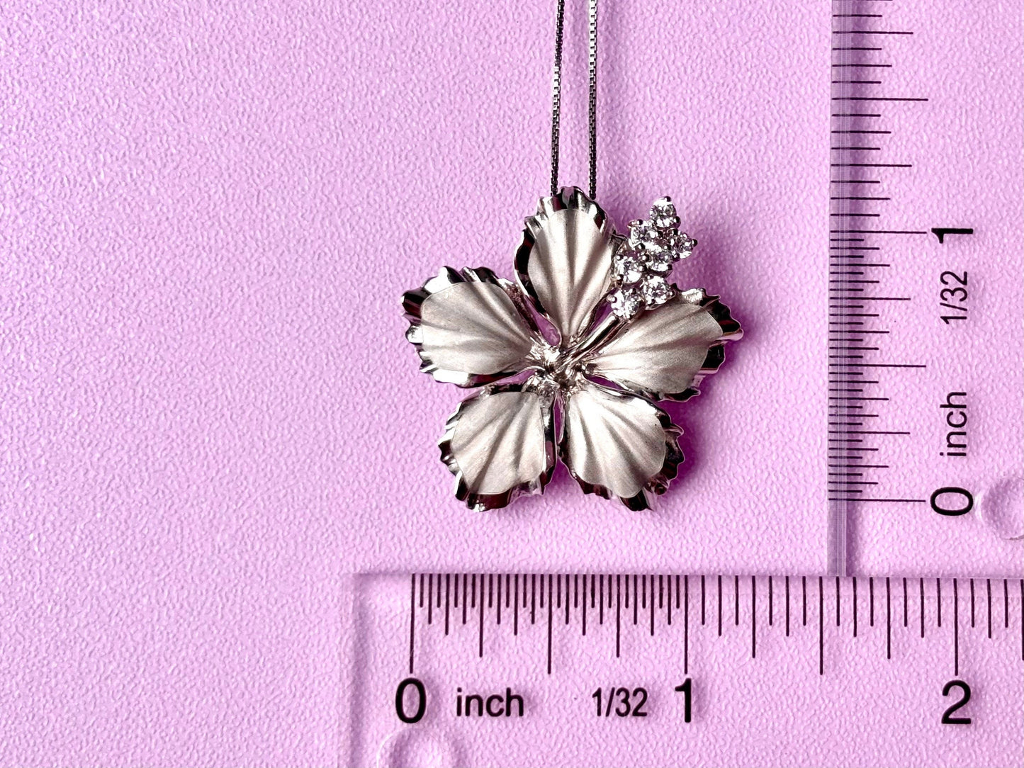 Hawaiian Hibiscus Flower elegant Necklace 925 Sterling Silver Rhodium Plated CZ stone with chain Cute Gift for Mom Mother Wife Girlfriend
