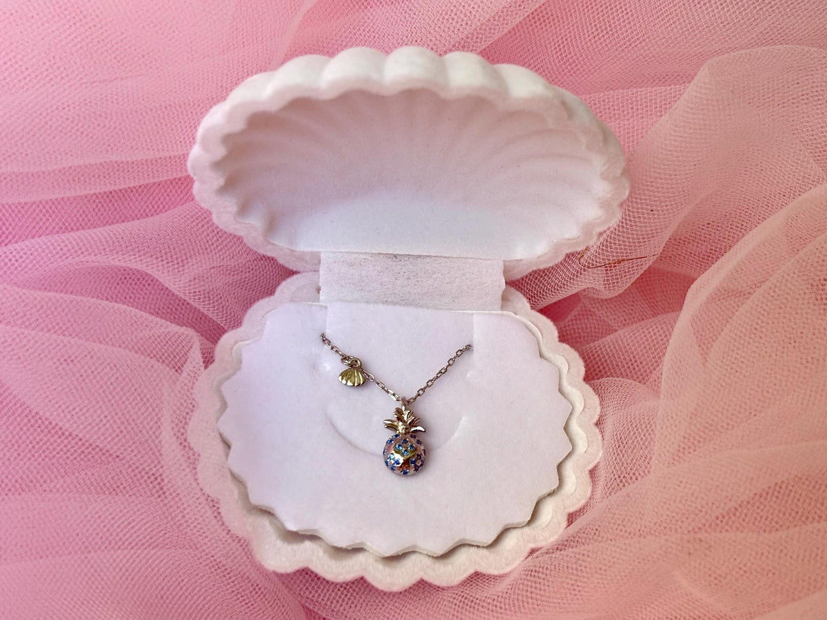 Pineapple Pendant Necklace, Shell Charm, Blue Topaz Gift For Her, hawaii, mothers day gift, gift for girlfriend – handmade Hawaiian jewelry, Island Goddess Jewelry