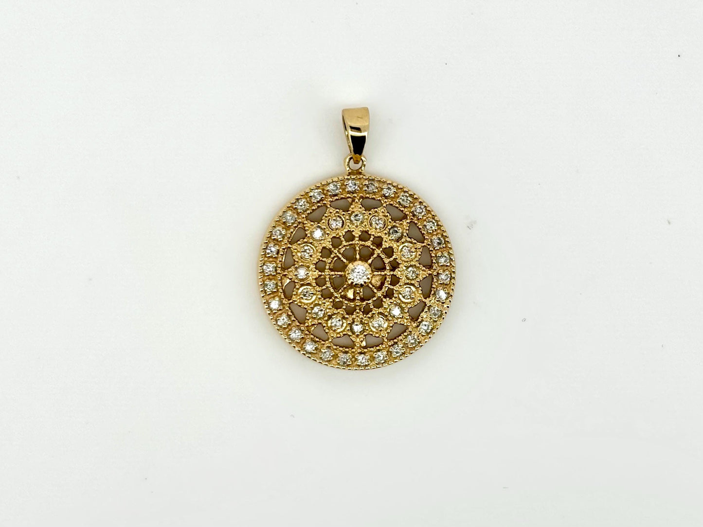 14K Yellow Gold Mandala Pendant with Diamonds, 17mm Round Dainty Gold Necklace, Everyday Jewelry, Anniversary Gift, Unique Gift for Women