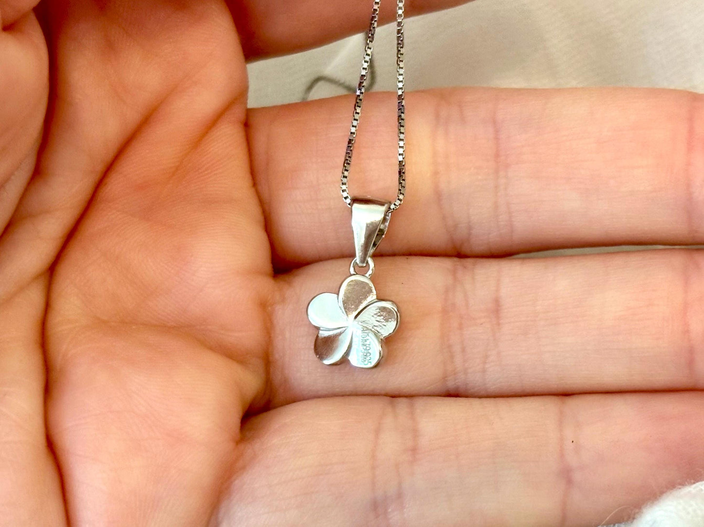 Dainty White Opal Plumeria Flower Necklace Tarnish Free with chain Girly Minimalist Floral Gift for Her Gift for Mom 925 Sterling Silver