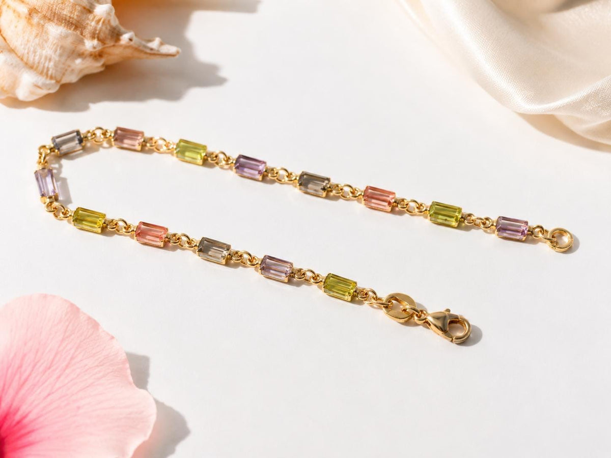 Pastel Gemstone Bracelet, Dainty Gold Chain, Colorful CZ Stones, gift for her, colorful bracelet, dainty gold bracelet – handmade Hawaiian jewelry, Island Goddess Jewelry
