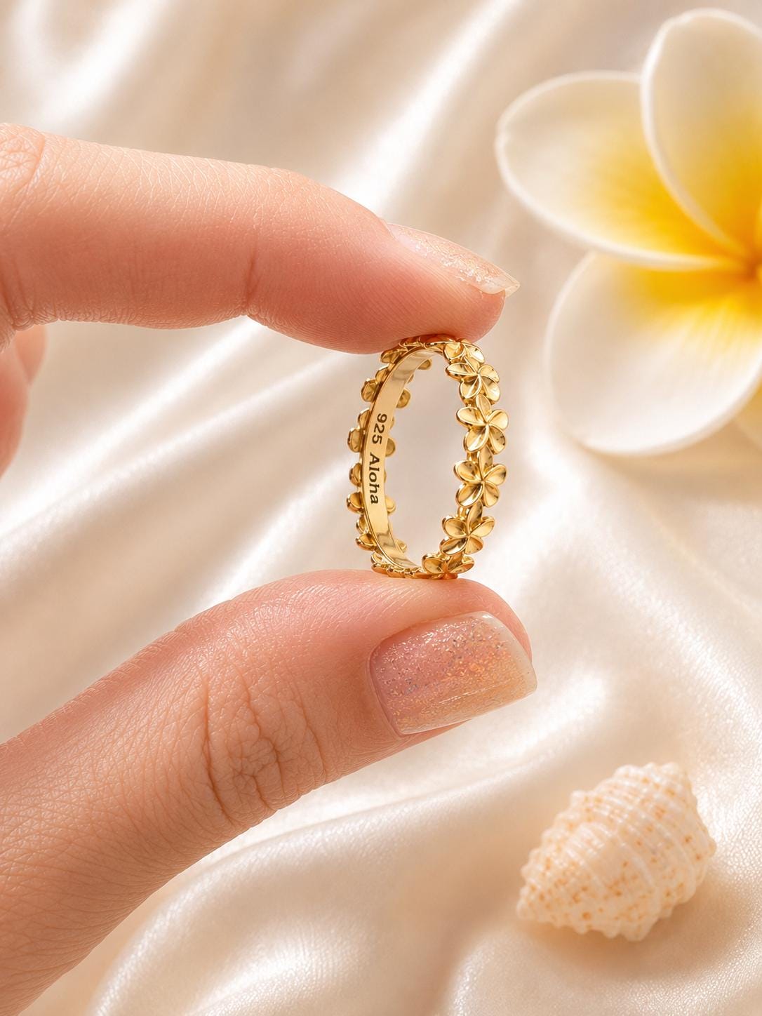 Plumeria Flower Ring | 14K Gold Plated, Stackable CZ Nature Ring, gift for her, adjustable ring, gift – handmade Hawaiian jewelry, Island Goddess Jewelry