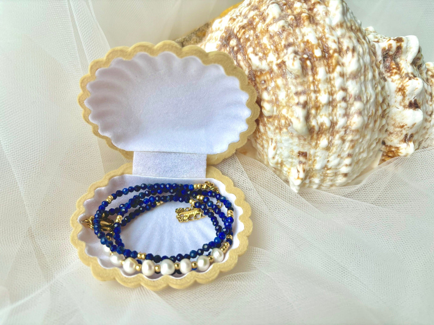 Healing Crystal December Birth Stone Necklace Genuine Freshwater White Pearl Lapis Lazuli Necklace Adjustable Tarnish Free Cute Gift For Her