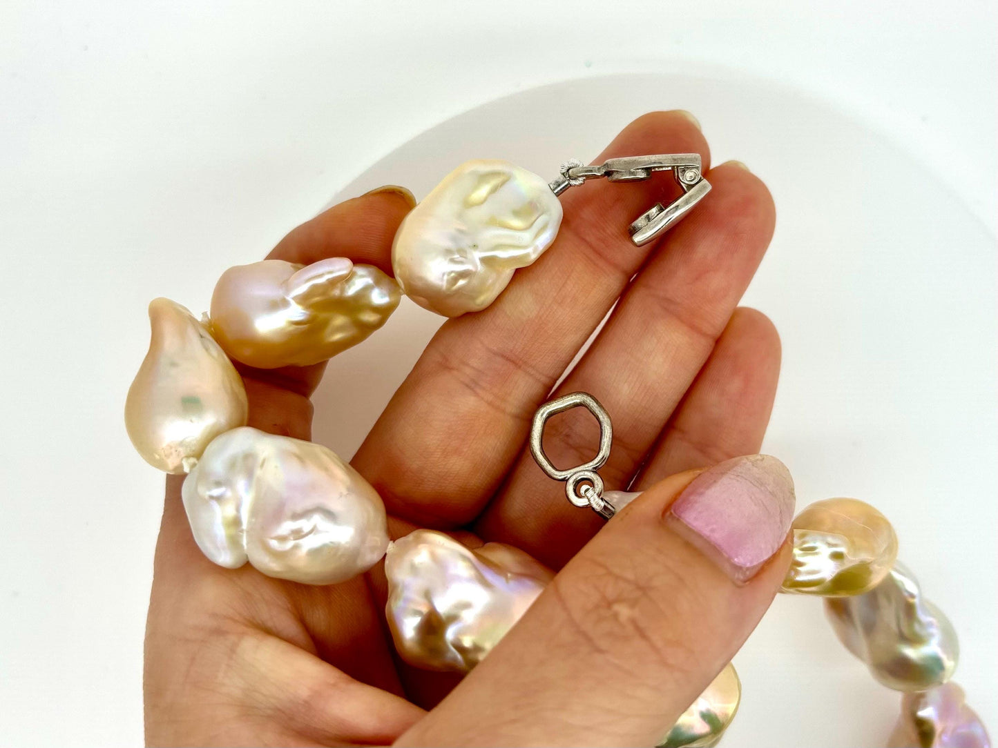 Genuine Natural Baroque Pearl Necklace 925 Sterling Silver Magnet Closure Elegant White Pearl Necklace Birthday Gift for Her Gift for Mom