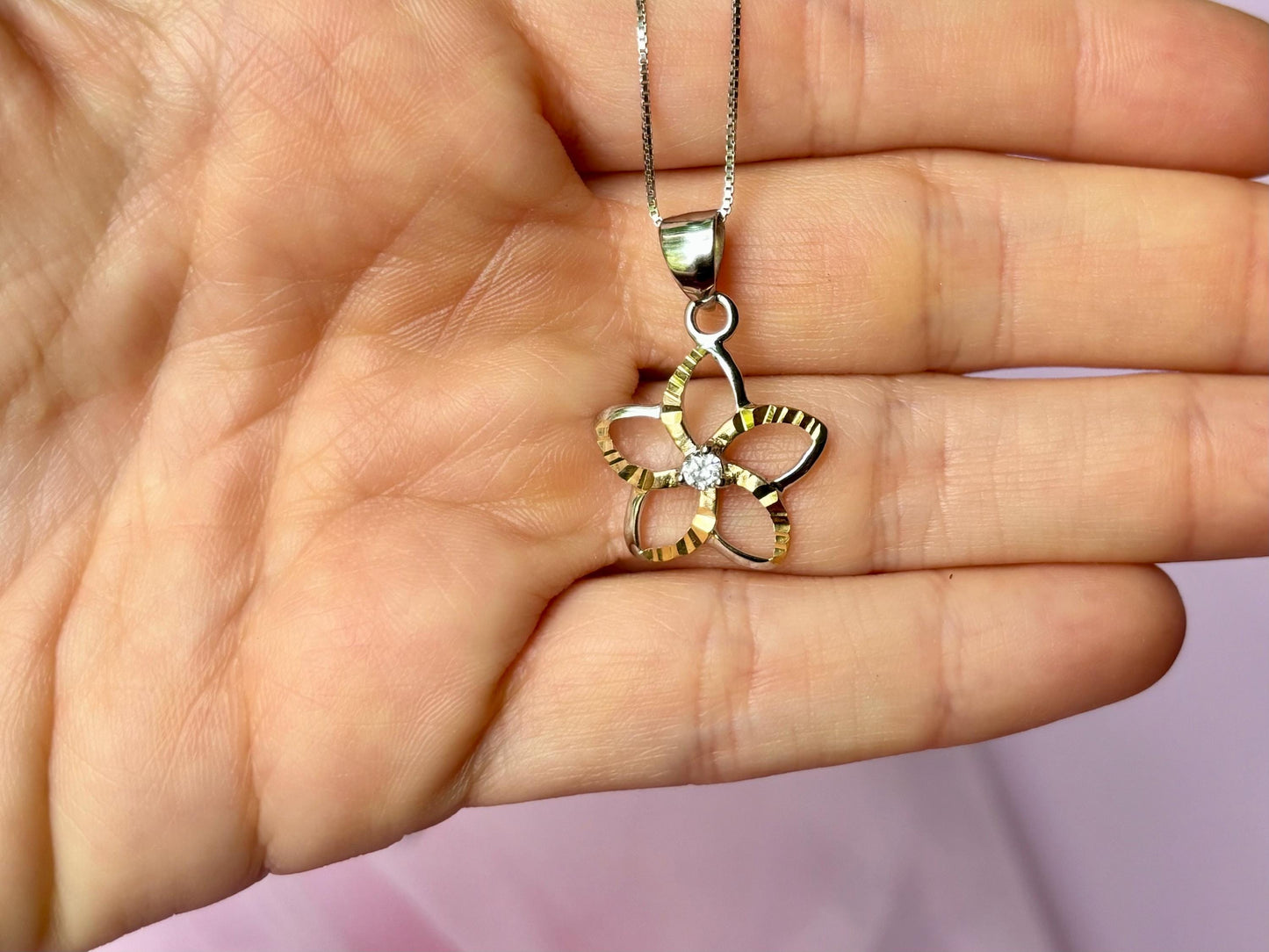 Hawaiian Plumeria Flower Necklace with CZ Stone - Romantic Gift For Her - Dainty Necklace - Birthday Gift - Sterling Silver Tarnish Free