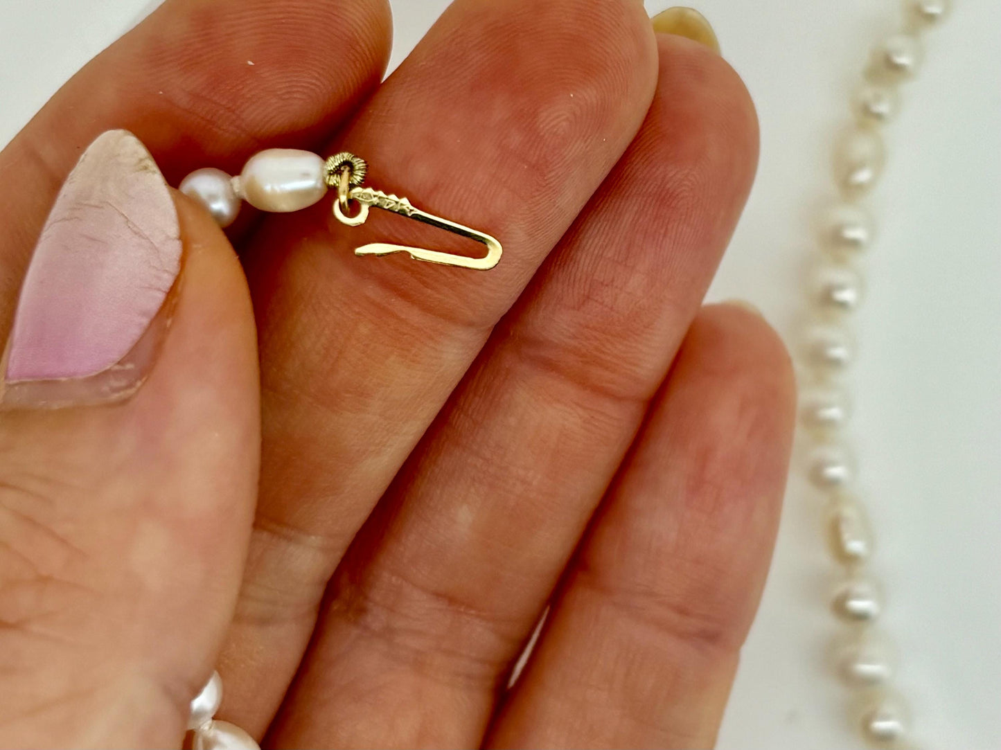 Genuine Natural Pearl Necklace 14K Gold Closure Elegant White Pearl Necklace Birthday Gift for Her Gift for Mom