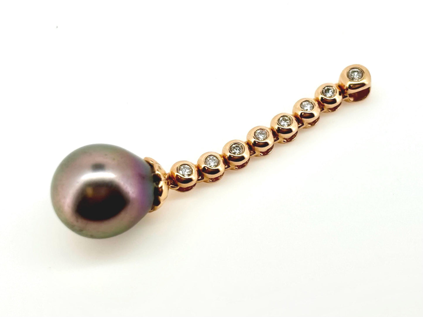 Genuine Natural Tahitian Pearl Necklace Black Pearl Pendant with 14K Rose Gold Diamond Necklace Birthday Gift for Her Diamond Pendant