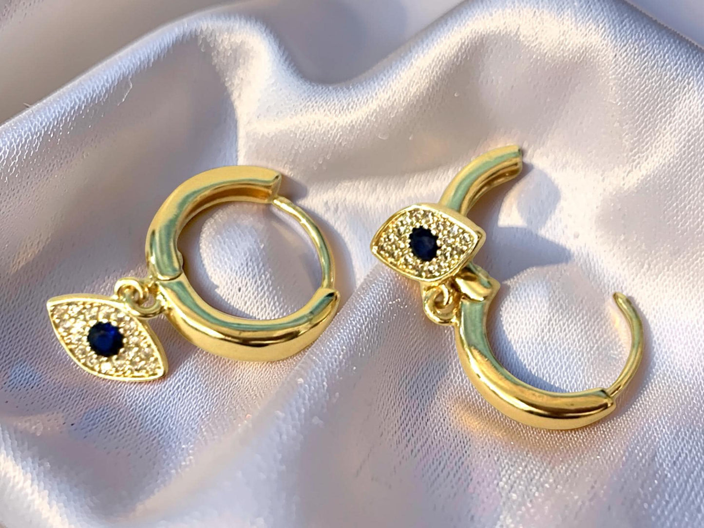 Evil Eye Hoop Earrings – Dainty Protection Gold Hoops With Sparkling Cubic Zirconia