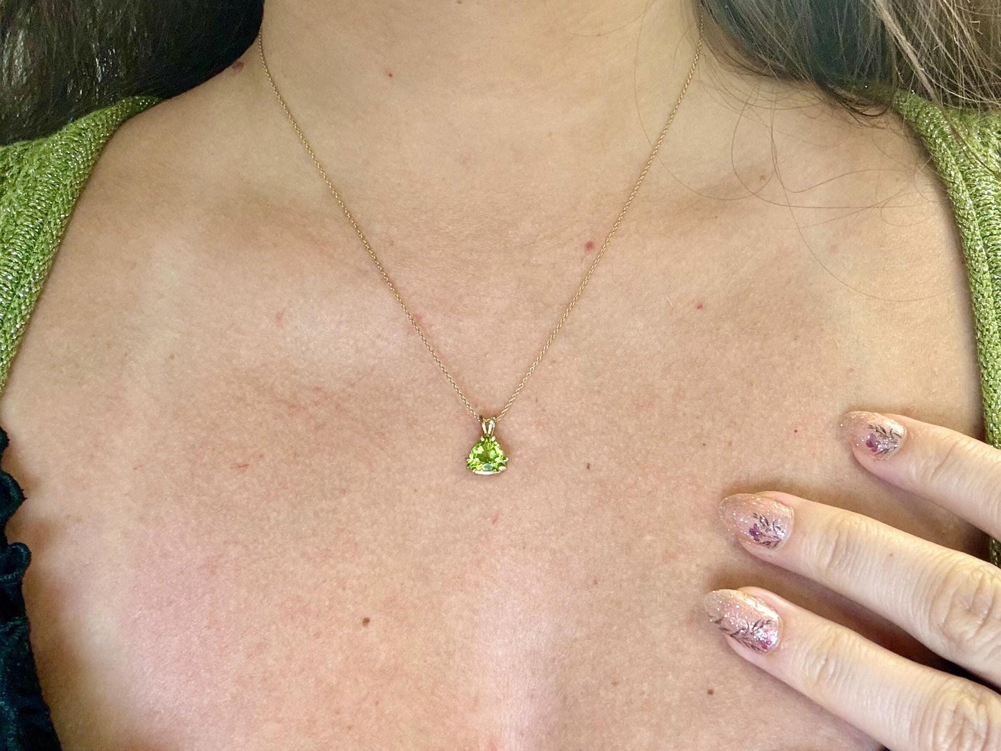 14K Solid Gold Peridot Pendant Hawaiian Diamond Peles Tears Birthday Gift for Her Gift For Mom Gold Necklace Peridot Necklace Green Pendant