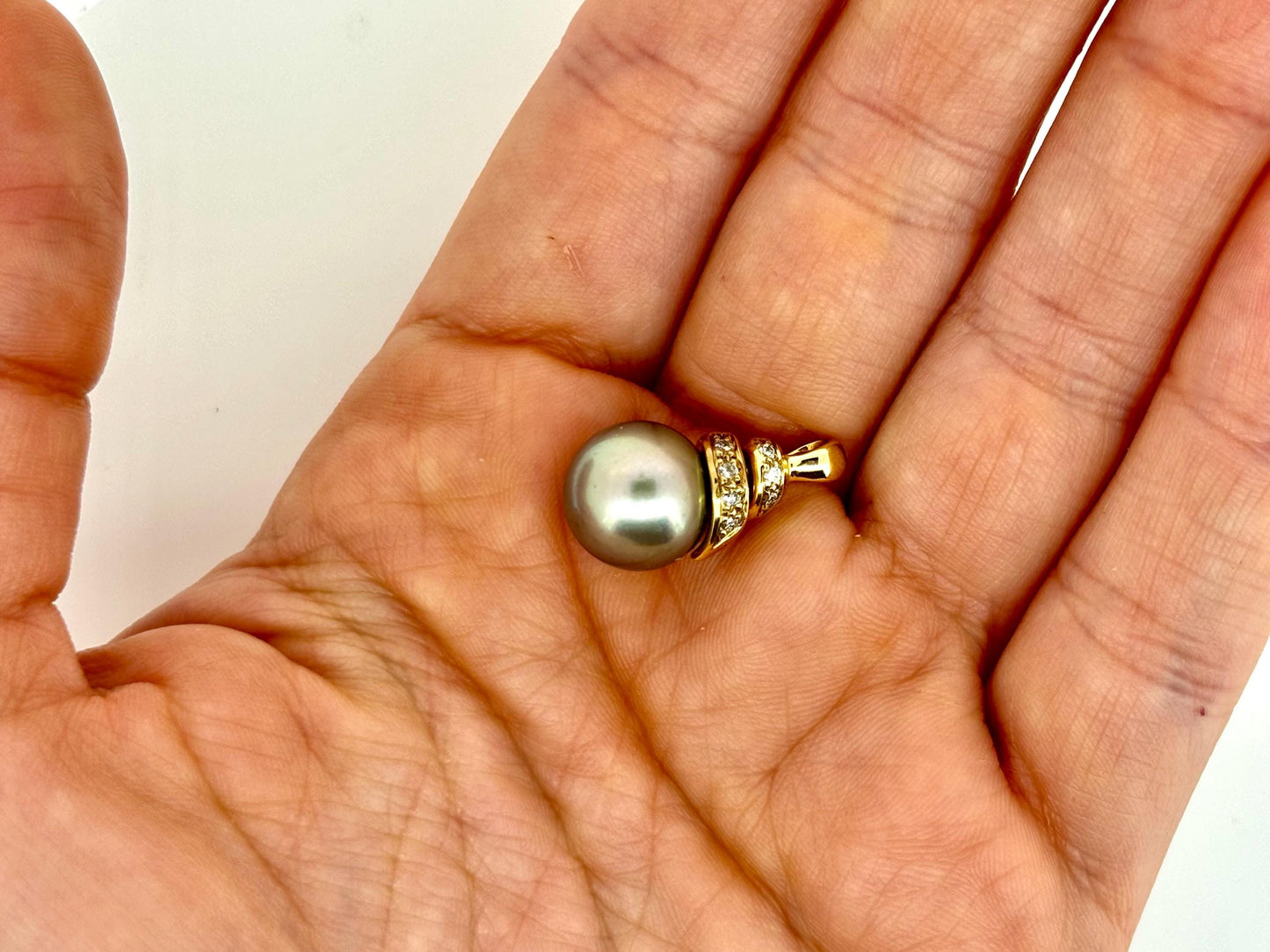 Genuine Natural Tahitian Pearl Necklace Black Pearl Pendant with 14K Gold Diamond Necklace Birthday Gift for Her Diamond Pendant