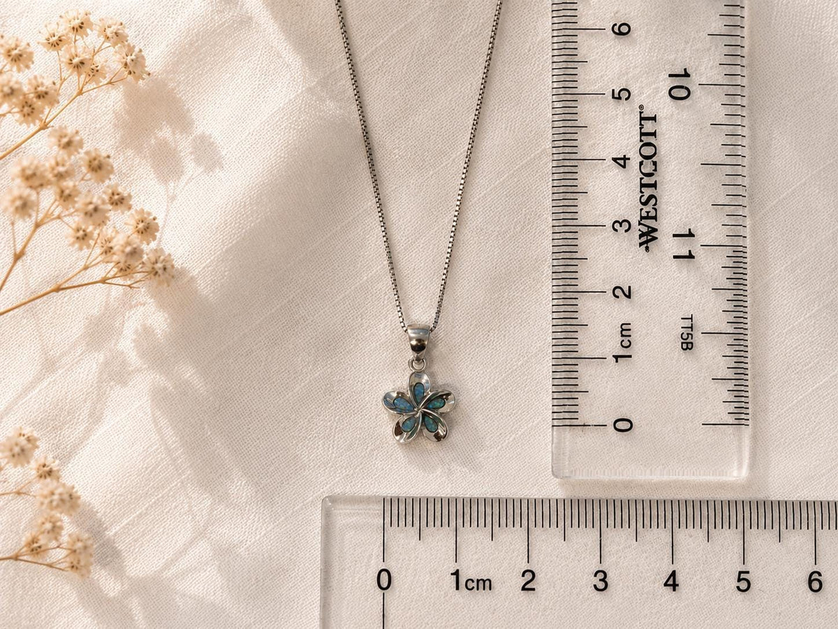 Blue Opal Plumeria Necklace, Sterling Silver Flower Pendant Jewelry, gift for her, mothers day gift, gift for mom – handmade Hawaiian jewelry, Island Goddess Jewelry