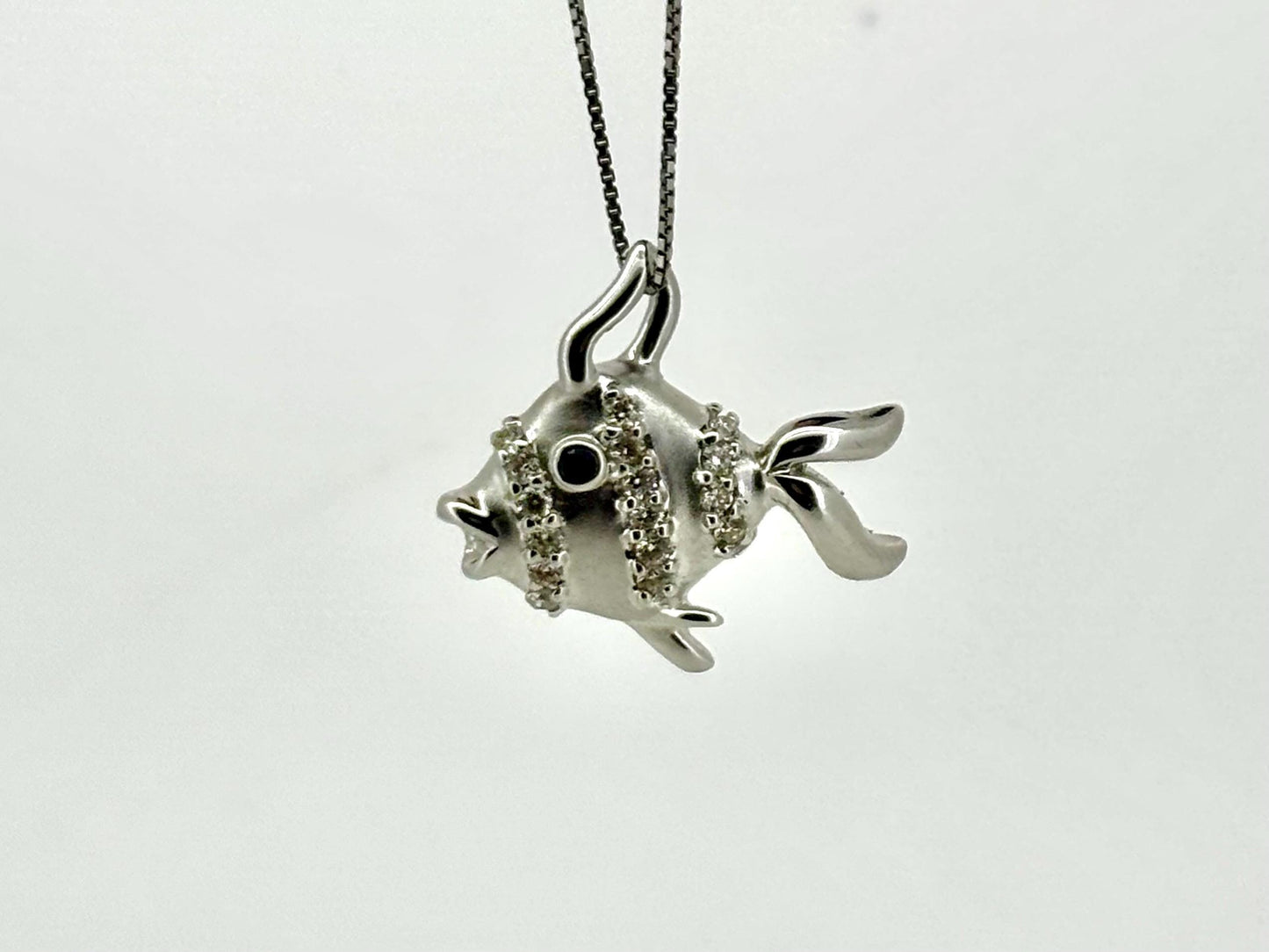 14K White Gold Fish Pendant, Fish Necklace Diamond Necklace Sapphire Pendant Birthday Gift For Her For mom Anniversary Gift Christmas Gift