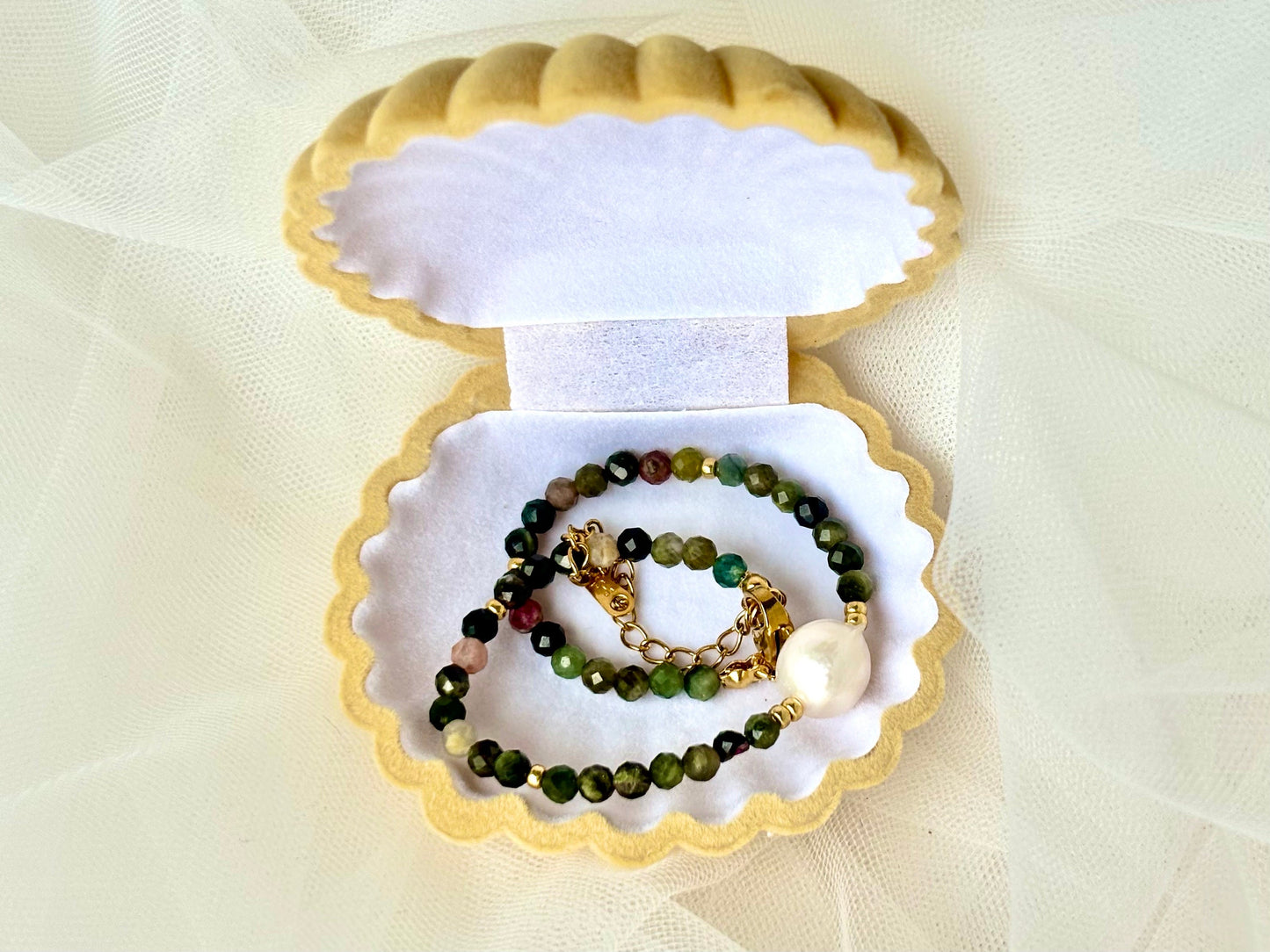 Healing Crystal Birthstone October Bracelet Genuine Freshwater White Pearl Rainbow Tourmaline Bracelet Adjustable Tarnish Free Gift For Her