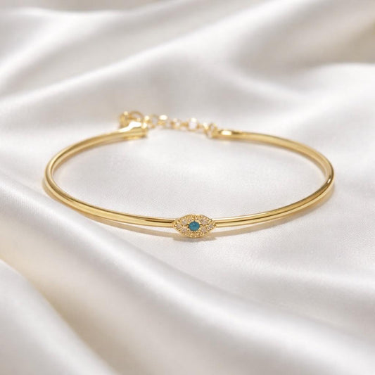 Evil Eye Bracelet – Adjustable 14K Gold Plated Stackable Protection Jewelry