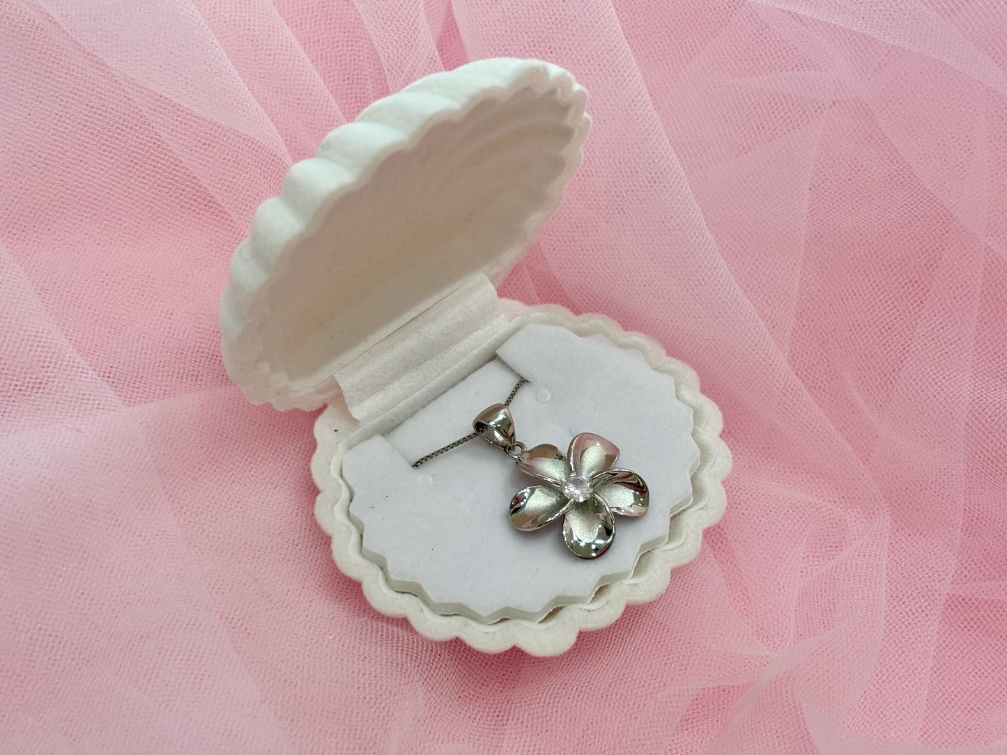 Hawaiian Plumeria Flower Necklace Tarnish Free Sterling Silver with Sparkling CZ Stone Romantic Jewelry Gift for her Wife, Mom Girlfriend