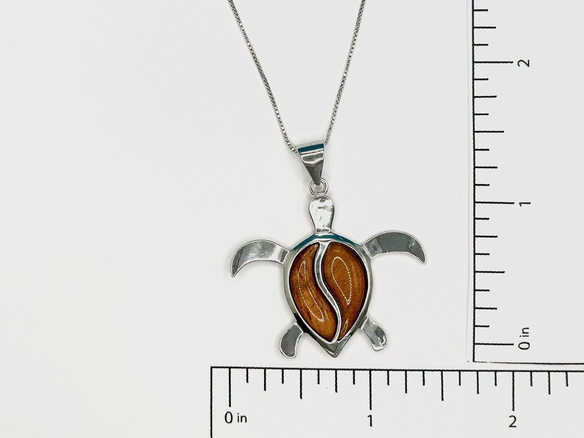Koa Wood Turtle Necklace | Hawaiian Honu, 925 Sterling Silver, chain, gift, moana – handmade Hawaiian jewelry, Island Goddess Jewelry