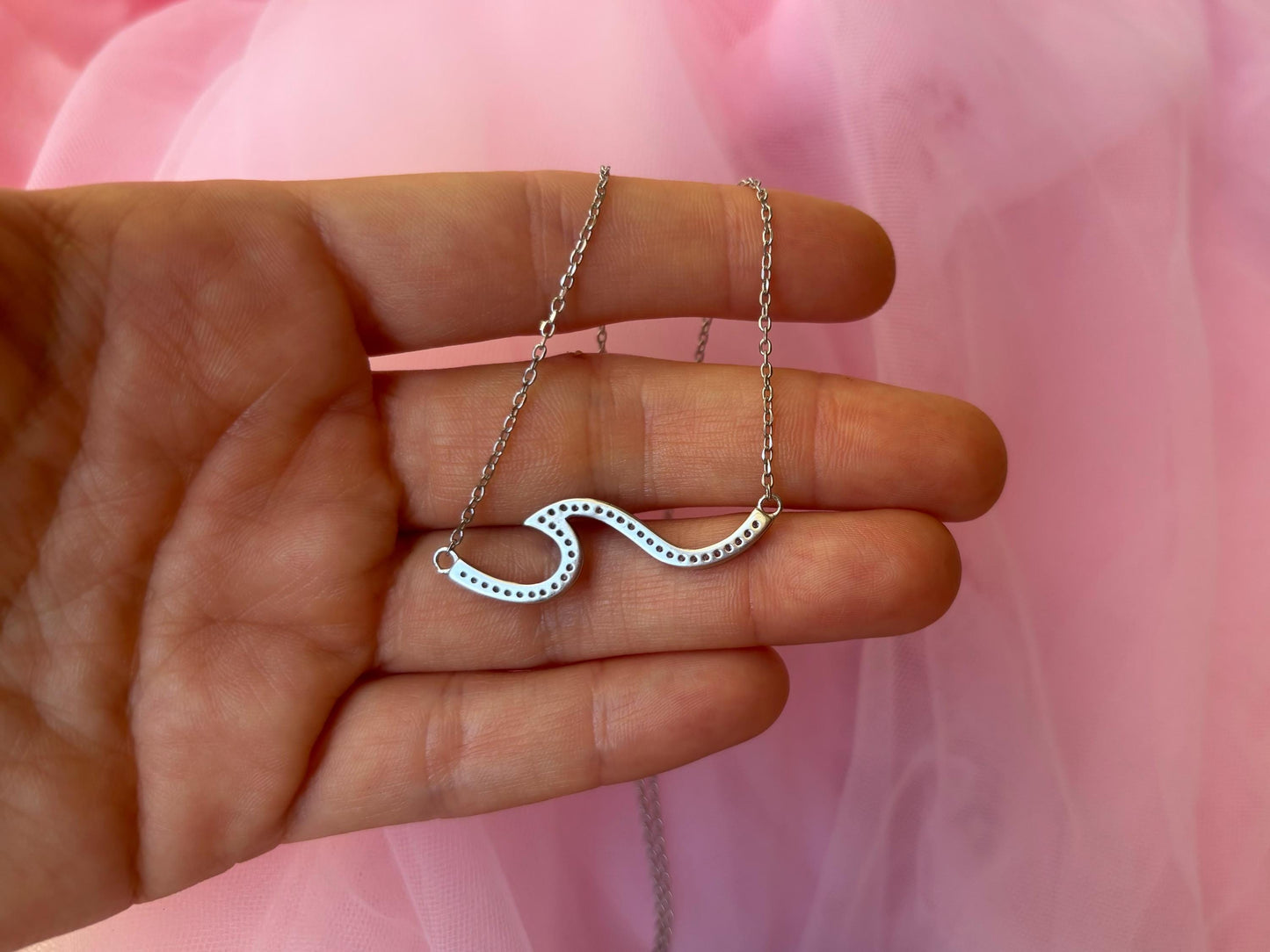 Hawaiian Blue Cubic Zirconia Wave Necklace - 925 Sterling Silver