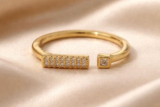 Adjustable Stackable Ring – Gold Plated Celestial Star Band With Zirconia Sparkle