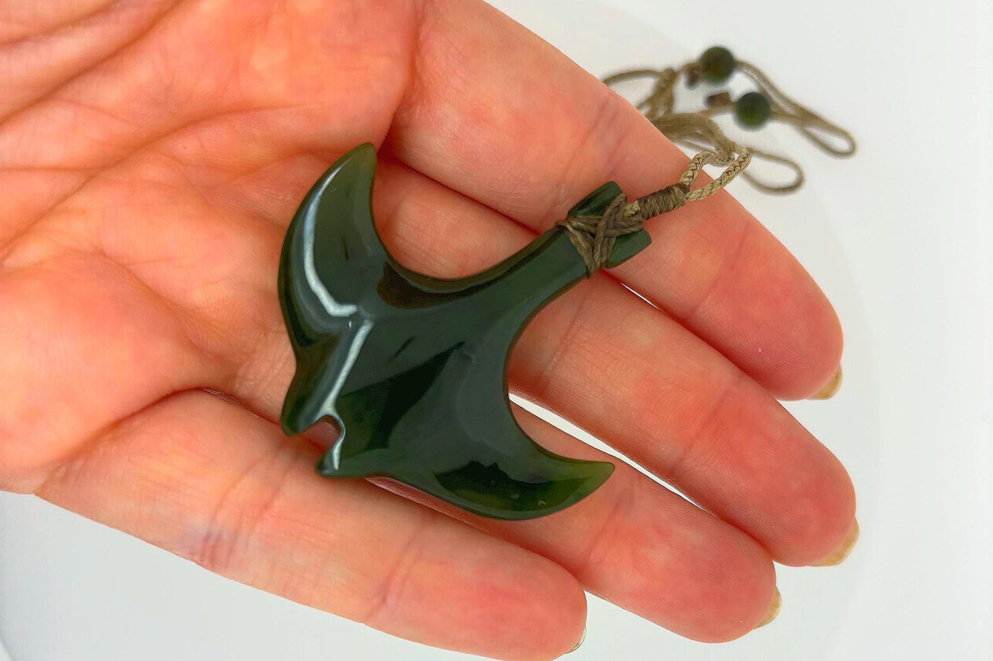 Tribal Jade Whale Tail Necklace for Men, 11.9g Greenstone Pendant - Adjustable Waxed Cord | Maori-Inspired Symbolic Gift For Mens Birthday