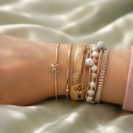 Butterfly Bracelet – Adjustable Gold Plated Stackable Stainless Steel Jewelry