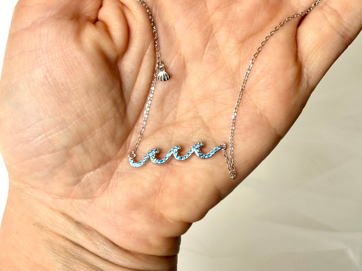 Hawaiian Blue Wave Necklace with Shell Charm