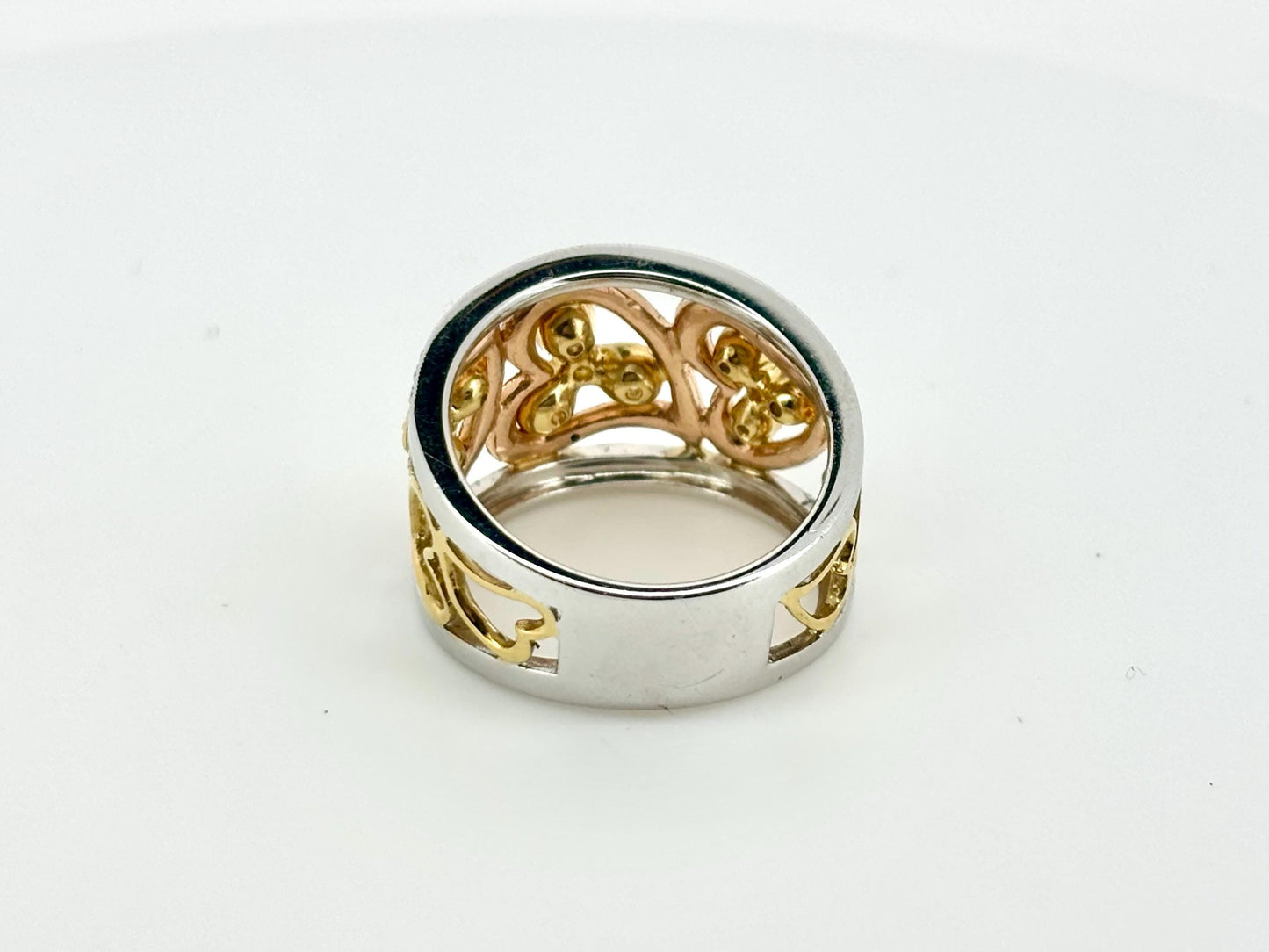 18K Solid Gold Heart Ring with Yellow and White Diamonds
