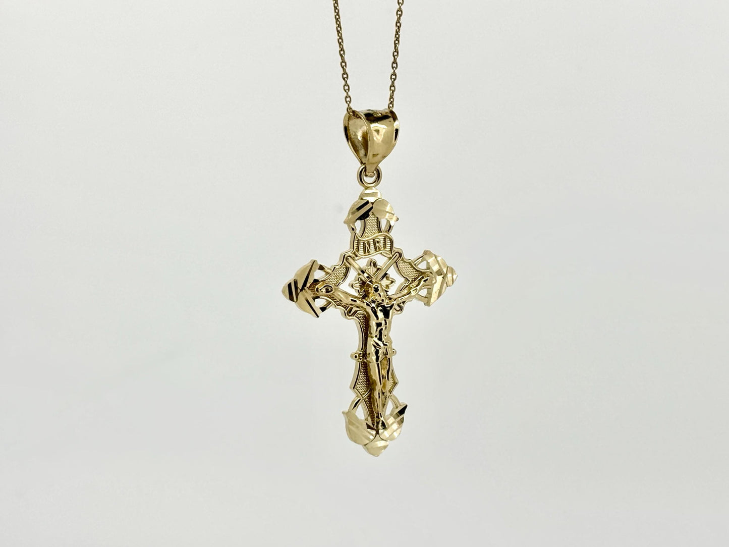 14K Solid Yellow Gold Cross Necklace Jesus Christ Pendant Giant Elegant Christian Gift for her Chritian Gift for Wife Christmas Gift